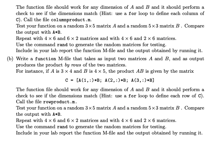 text document the function M-files and the output obtained by running them.