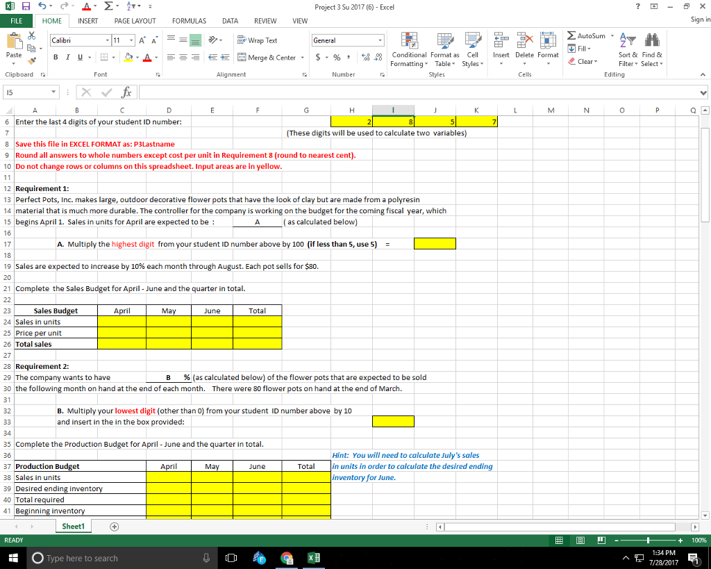 Project 3 Su 2017 (6) Excel FILE HOME INSERT PAGE LAYOUT