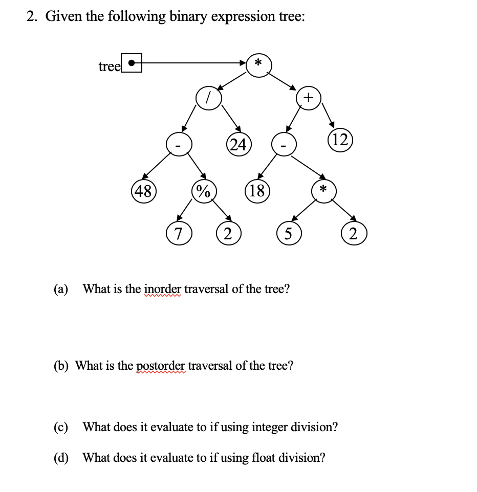  2. Given the following binary expression tree: 24 12 48 18