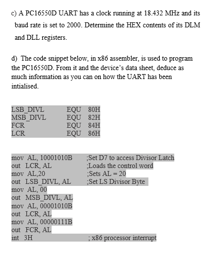  A PC16550D UART has a clock running at 18.432 MHz and