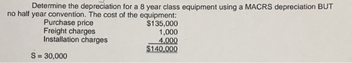 Determine the depreciation for a 8 year class equipment using a