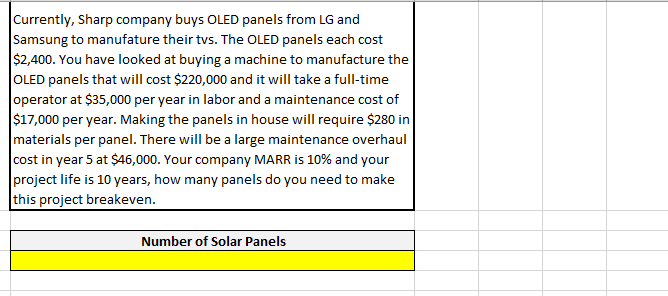show work in excel. Currently, Sharp company buys OLED panels from
