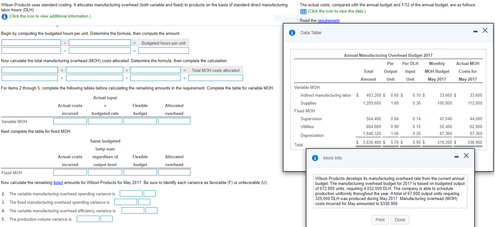  Wilson Products uses standard costing. It allocates manufacturing overhead (both variable