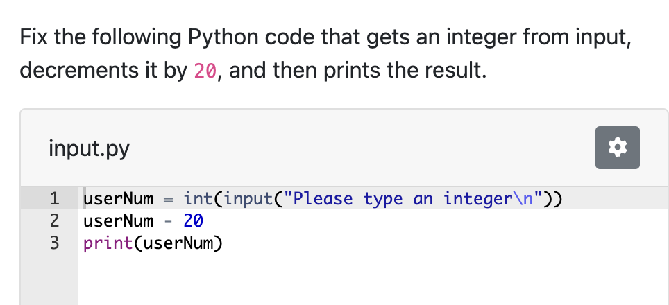 Fix the following Python code that gets an integer from input,