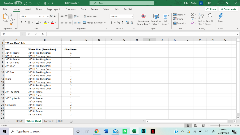 weeks 12-19 for the 32" RH, 32"LH, 36" RH, and 36" LH