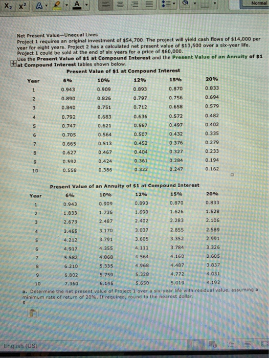  X, X? A. A.EE 2 O O V & Net Present