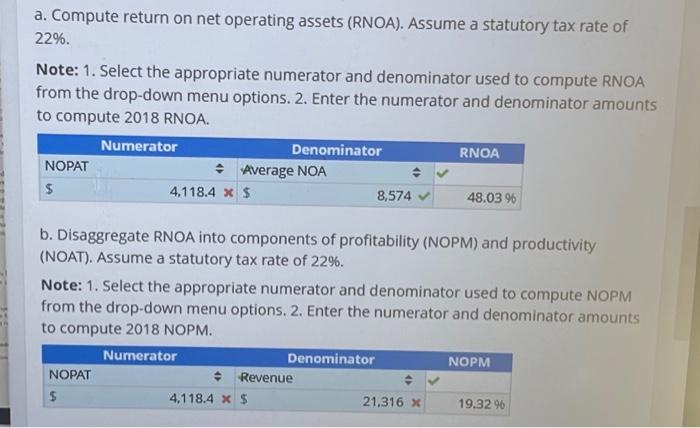 for Home Depot a. Compute return on net operating assets (RNOA). Assume