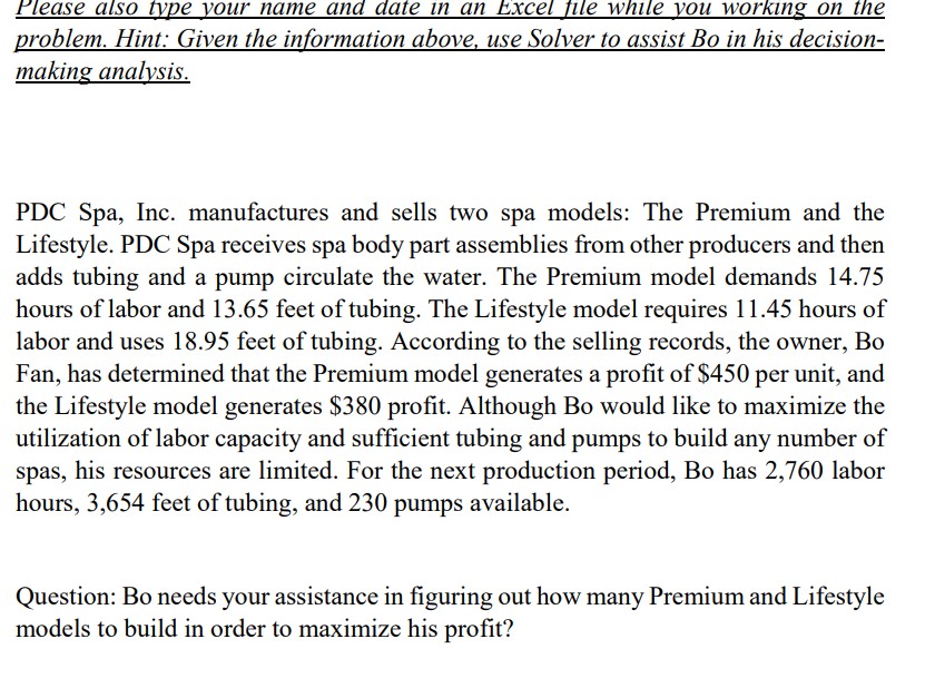 Please use excel to help with this problem, Thank you! Please also