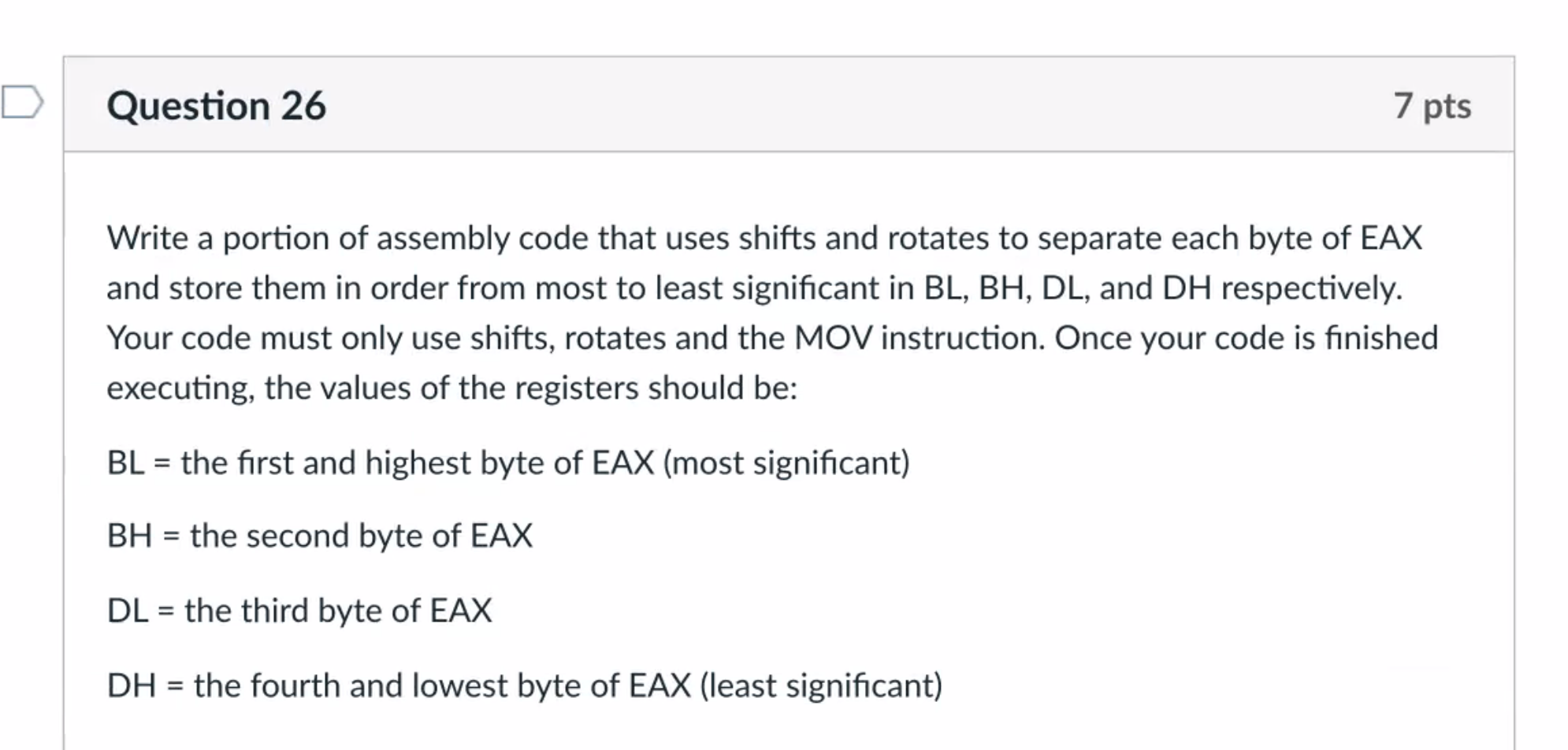 Please answer this question in MASM Assembly language, and Please read the