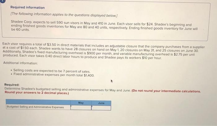 sell 590 sun visors in May and 410 in June. Each visor
