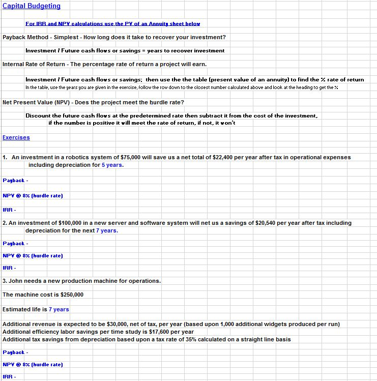 Capital Budgeting Payback Method Simplest How long does it take to