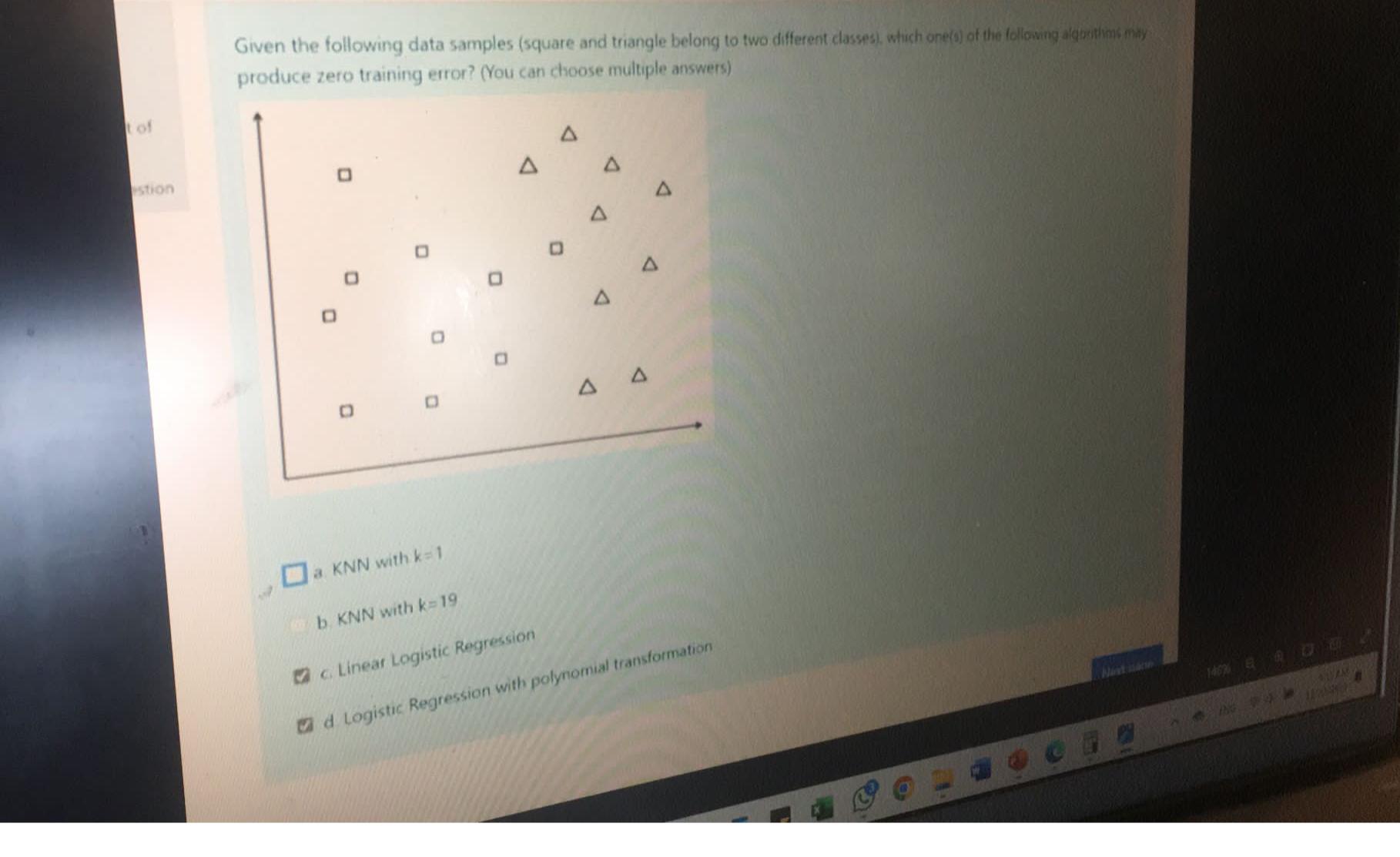  Given the following data samples (square and triangle belong to two