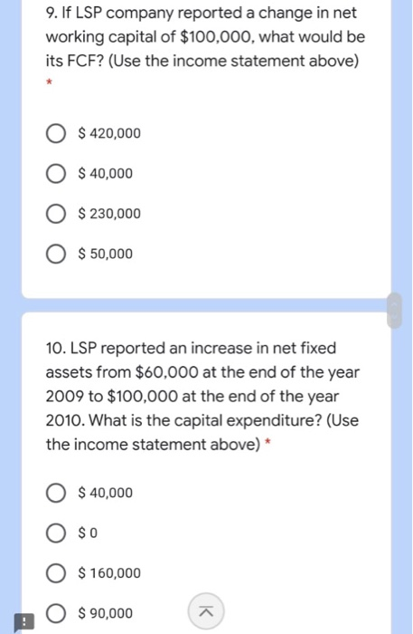 following 3 questions: Income Statement for Year Ending December 31, 2010 Sales