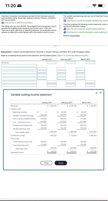  Variable costing income statement Data table Data table Nascar Moboes assembles