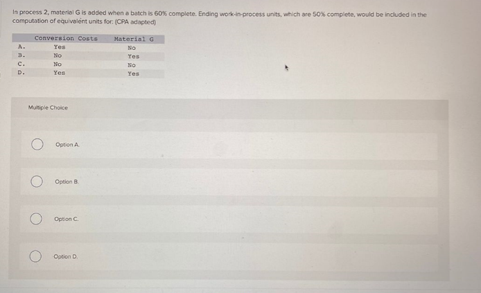  In process 2 , material G is added when a batch
