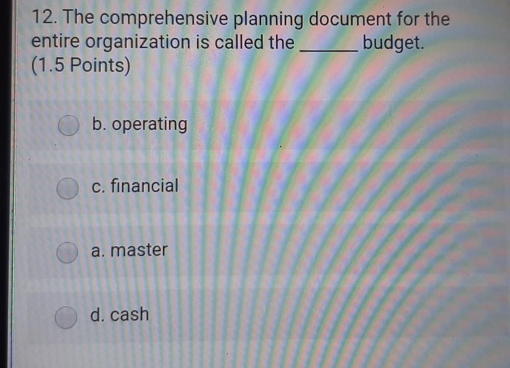  12. The comprehensive planning document for the entire organization is called