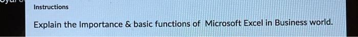 Instructions Explain the Importance & basic functions of Microsoft Excel in