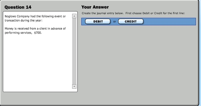  Question 14 Your Answer Create the journal entry below. First choose