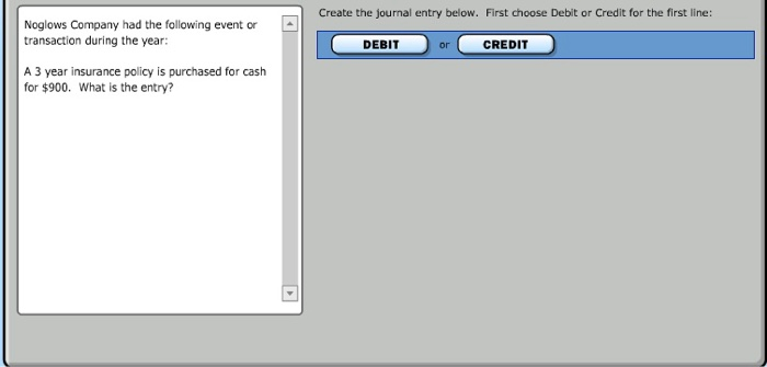 Debit or Credit for the first line: Noglows Company had the following