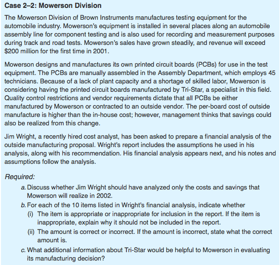 analysis for the following case study Case 2-2: Mowerson Division The Mowerson