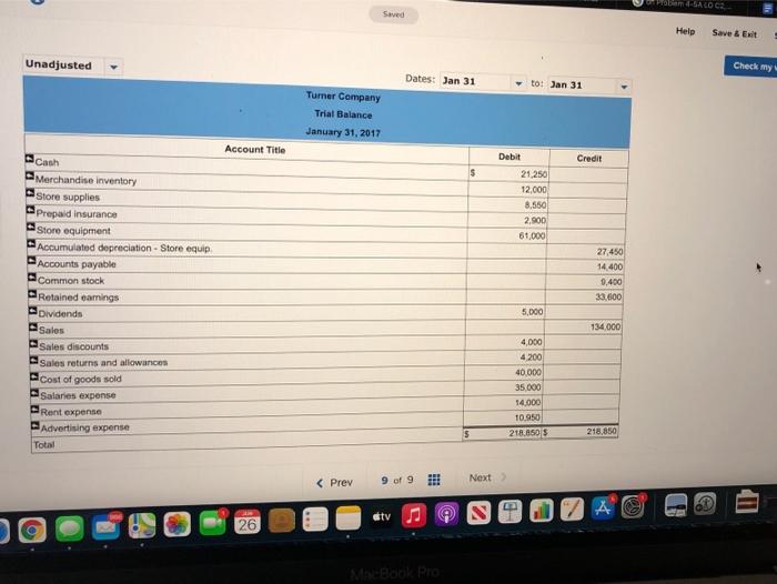 LO C2, P3 ud The fiscal year-end unadjusted trial balance for Turner