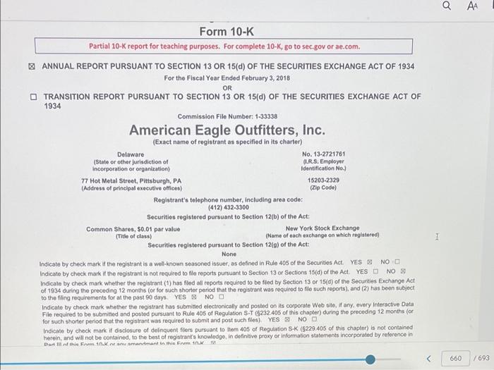 financial statements and footnotes of American Eagle Outfitters given in Appendix B
