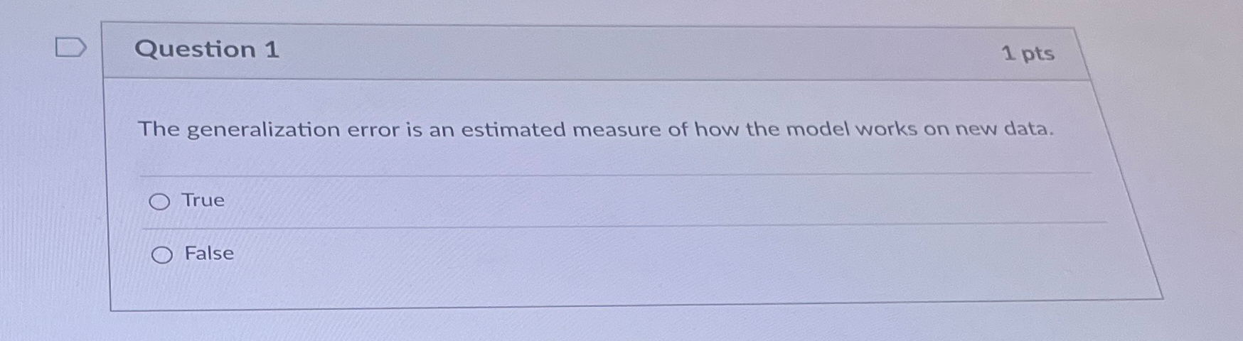  Question 1 1 pts The generalization error is an estimated measure