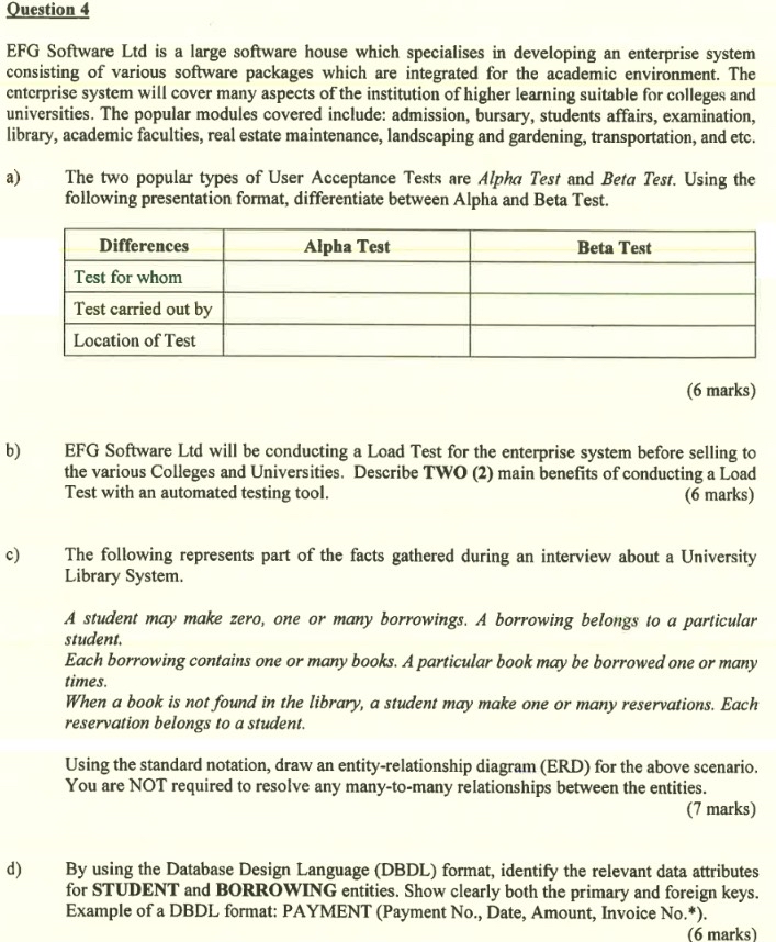  Question 4 EFG Software Ltd is a large software house which