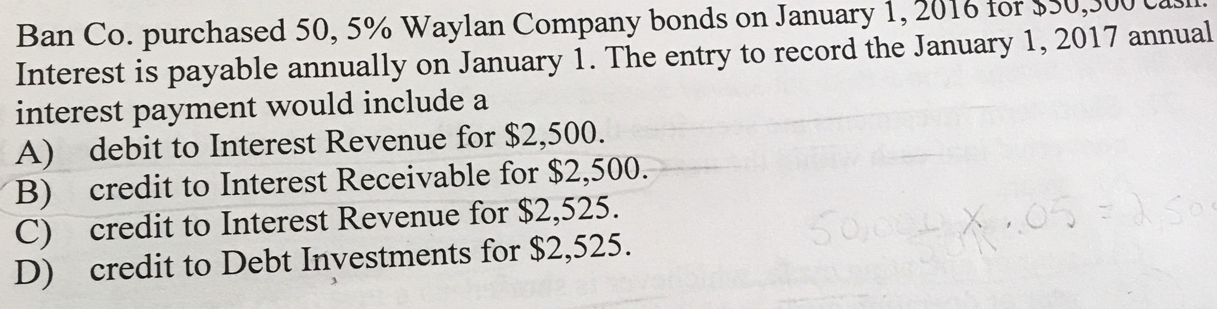 Please show work and explain Ban Co. purchased 50, 5% Waylan Company