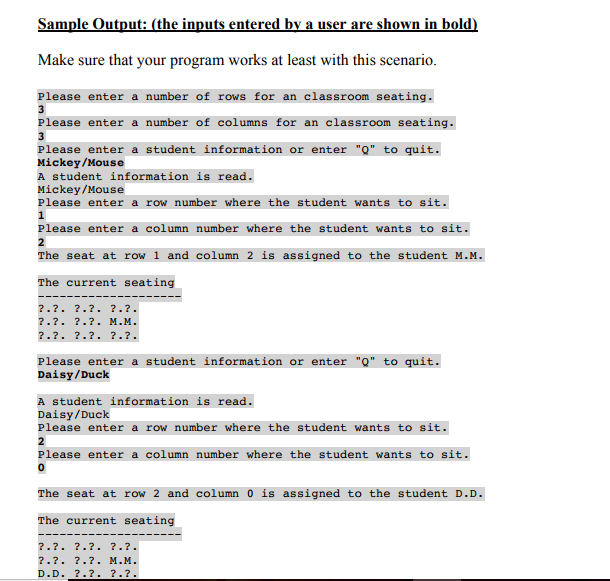 to assign each student to a seat in an classroom. Use the