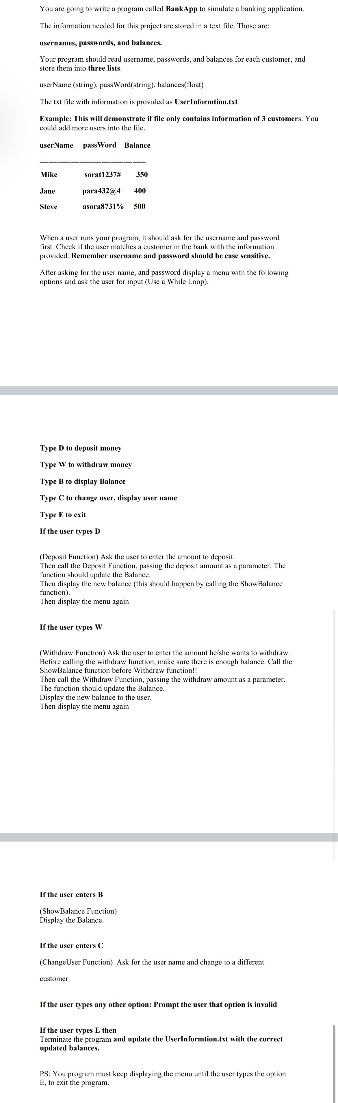  You are going to write a program called BankApp to simulate