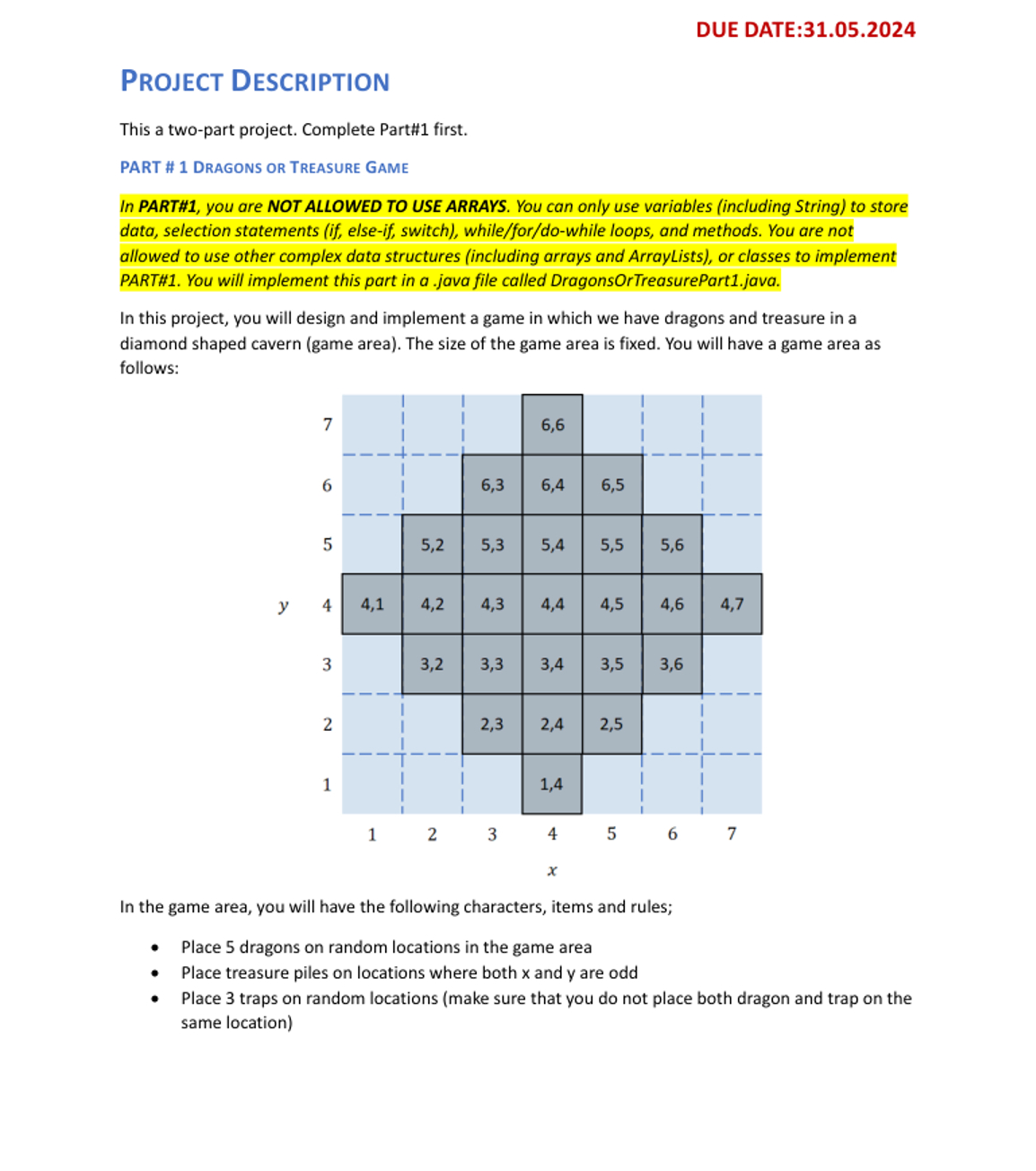  The Project must be implemented with java. all the rules are