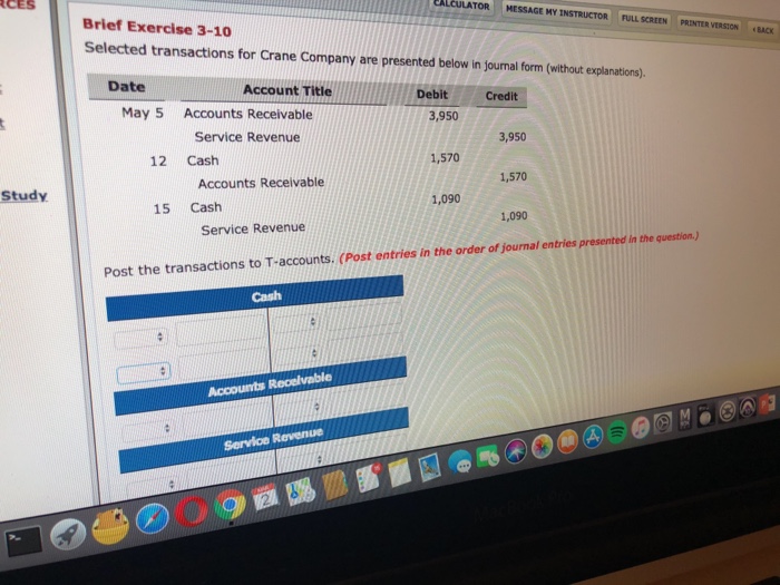  CES CALCULATOR MESSAGE MY INSTRUCTOR FULL SCREEN Brief Exercise 3-10 Selected