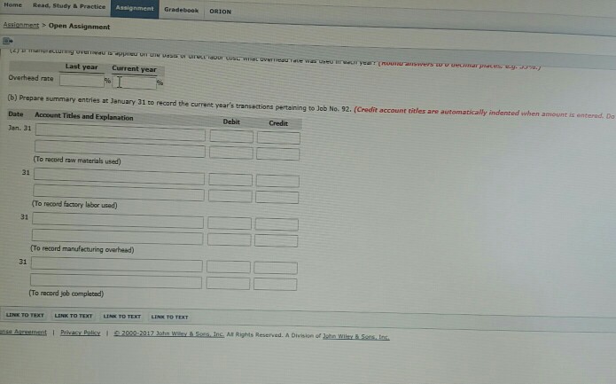 Assignment Question 4 A job order cost sheet for Ryan Company is