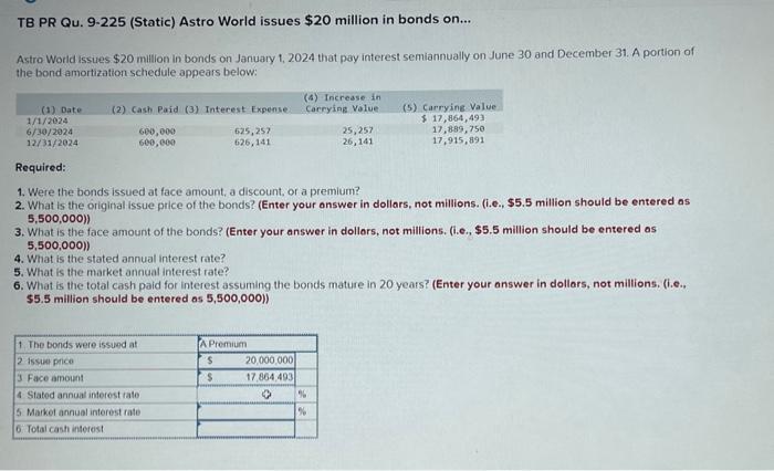  TB PR Qu. 9-225 (Static) Astro World issues $20 million in