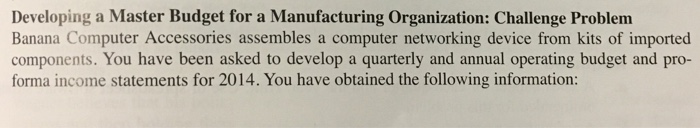  Developing a Master Budget for a Manufacturing Organization: Challenge Problem Banana
