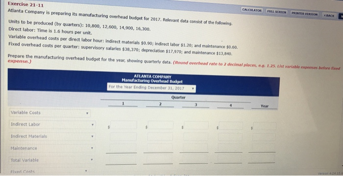  CALCULATOR FULL SCREEN PRINTER VERSION BACK N Exercise 21-11 Atlanta Company