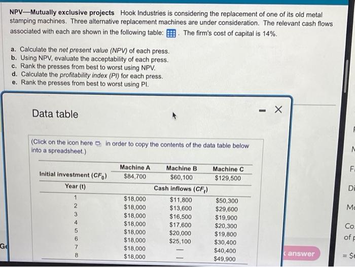 of its old metal stamping machines. Three alternative replacement machines are under