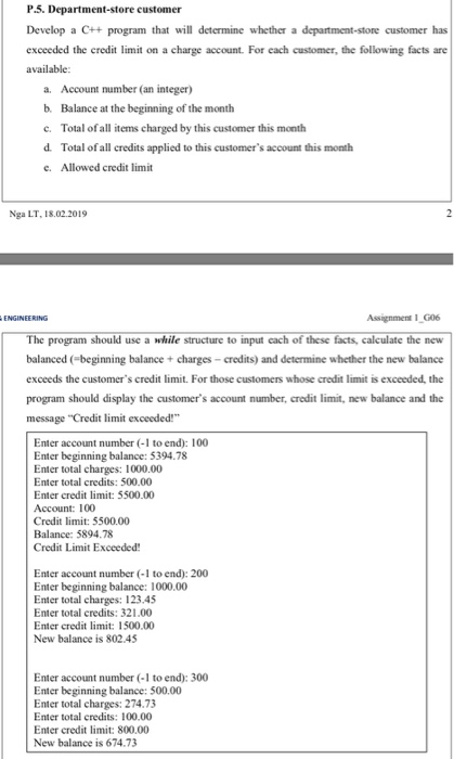  P.5. Department-store customer Develop a C++ program that will determine whether