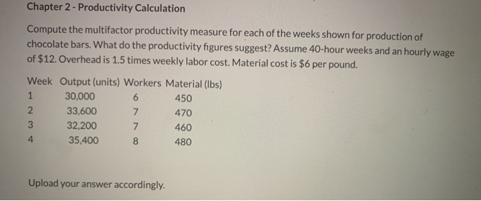  Chapter 2 - Productivity Calculation Compute the multifactor productivity measure for
