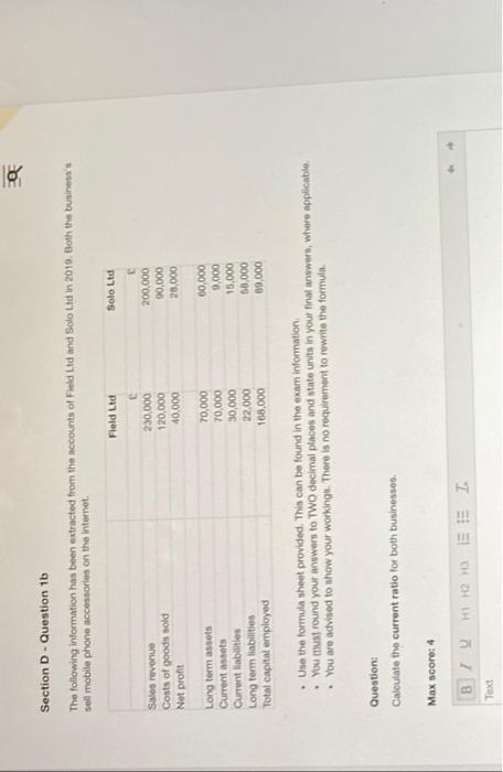  18 Section D-Question 1b The following information has been extracted from