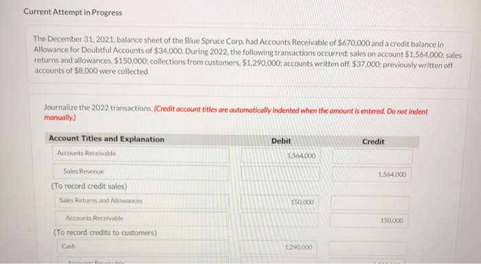  Current Attempt in Progress The December 31, 2021, balance sheet of