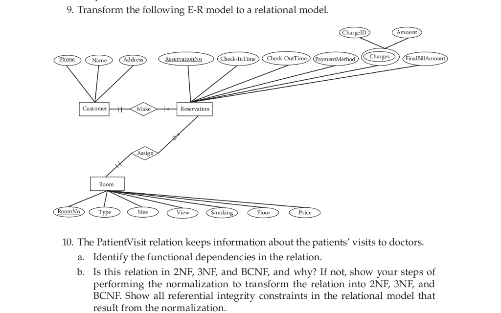  9. Transform the following E-R model to a relational model ChargeID