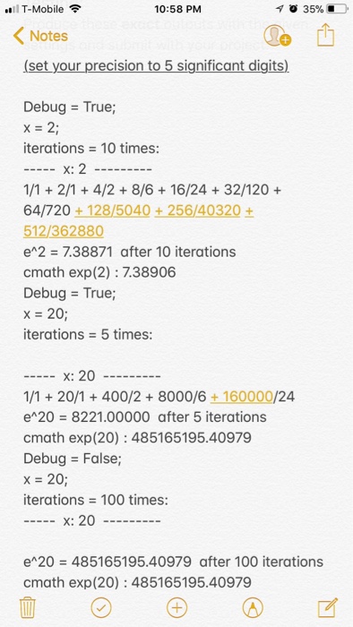 as input and outputs this sum for n taken to be each
