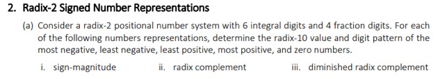  2. Radix-2 Signed Number Representations (a) Consider a radix-2 positional number