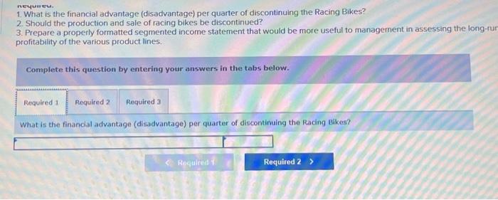 and a racing bike. Data on sales and expenses for the past