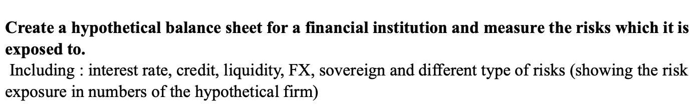 please Create a hypothetical balance sheet for a financial institution and measure