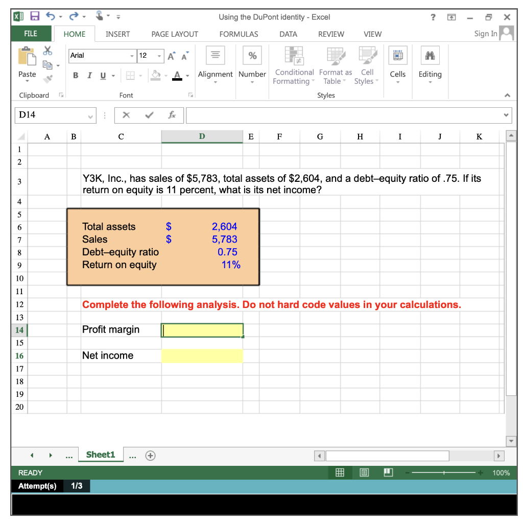 XD Using the DuPont identity - Excel ? - FILE HOME