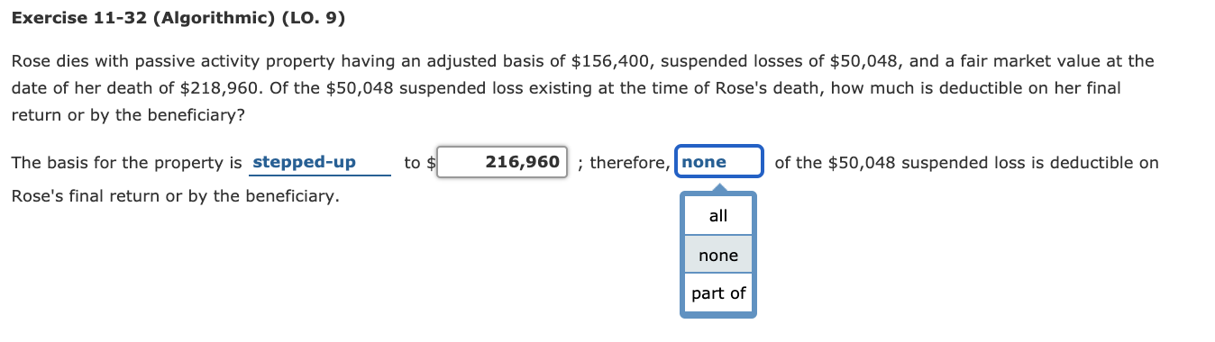 with passive activity property having an adjusted basis of $156,400, suspended losses