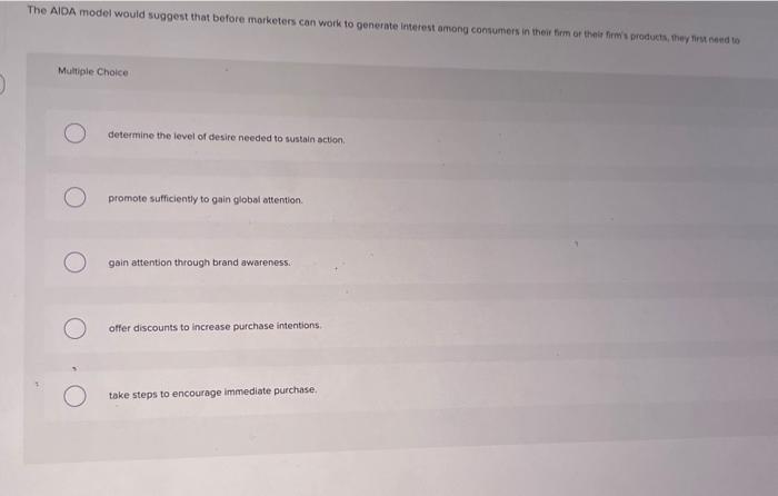  The AIDA model would suggest that before marketers can work to